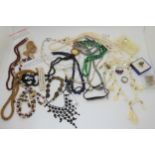 Black tourmaline beads, Chinese green hardstone beads, lapis lazuli beads and other items of