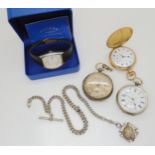 Two silver pocket watches, the open face dated London 1873, together with a gold plated pocket watch