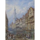 WILLIAM RICHARDSON (BRITISH)  CHURCH TOWER FROM STREET  Watercolour, signed lower right, dated (