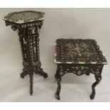 A Moorish hexagonal topped plant pedestal and a Moorish single drawer occasional table (def) both