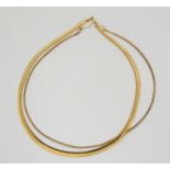 Two 9ct gold ribbon chains, the wider chain approx 4.8mm wide, 46cm, with diamond cut pattern. The