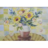 JUNE SHANKS (SCOTTISH)  SUNFLOWERS AND TULIPS  Watercolour, 53 x 73cm  Condition Report:Available