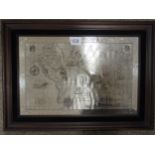 A silver Royal Geographical Society silver map, by John Pinches, London 1976, framed and behind