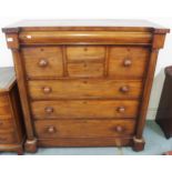 A Victorian mahogany Scotch chest with single frieze drawer over four short drawers over three