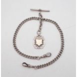 A George V silver double albert watch pocket chain, with an escutcheon shaped fob, by Henry Pope,