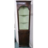 A Victorian mahogany narrow open corner cabinet with three open shelves over cabinet door, 168cm