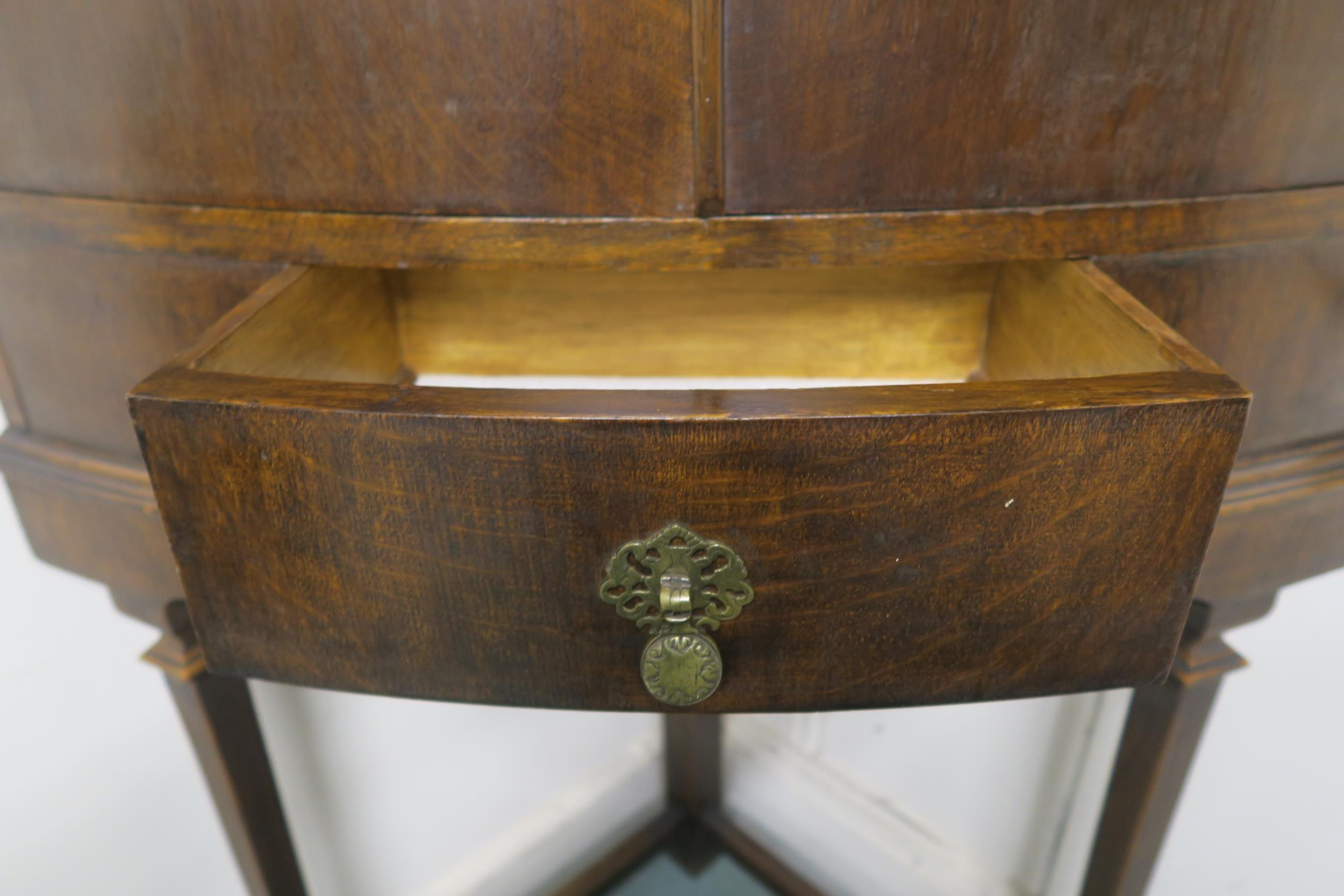 An early 20th century oak bow fronted corner cabinet, 146cm high x 78cm wide x 48cm deep Condition - Image 3 of 5