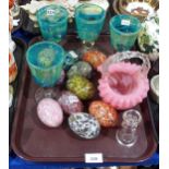 Four unsigned Mdina glass goblets, together with Mdina glass egg ornaments etc Condition Report: