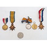 Two WW1 medal groups: a Victory Medal, British War Medal and 1914-15 Star trio awarded to 13386