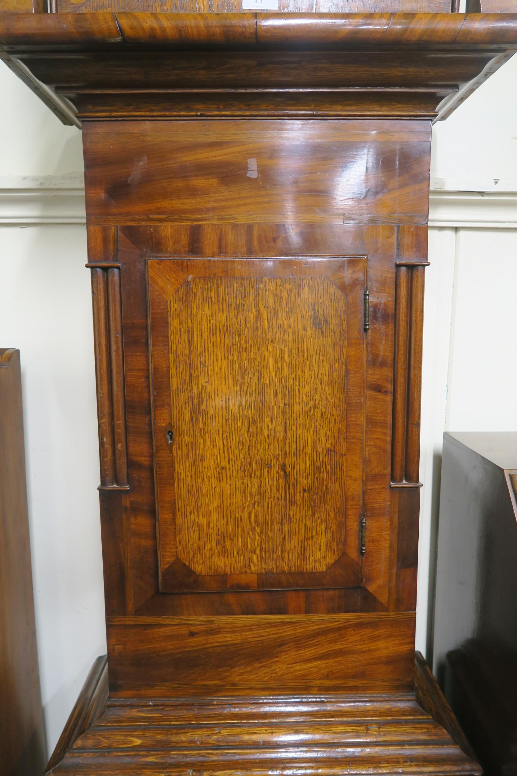 A 19th century oak cased Couldwell Deep-Coull grandfather clock with painted face depicting - Image 3 of 11