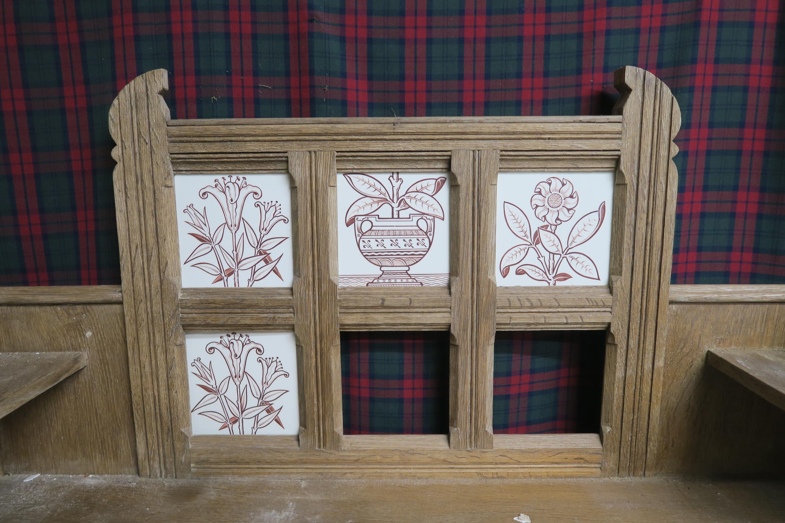 A Victorian pine tile backed washstand with turned uprights, 125cm high x 105cm wide x 61cm deep - Image 2 of 7