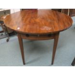 A Victorian mahogany single drawer Pembroke table on square tapering supports, 69cm high x 56cm wide