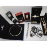A Swarovski boxed necklace, an Oskar Emil watch, two cowboy lariat style necklaces and other items