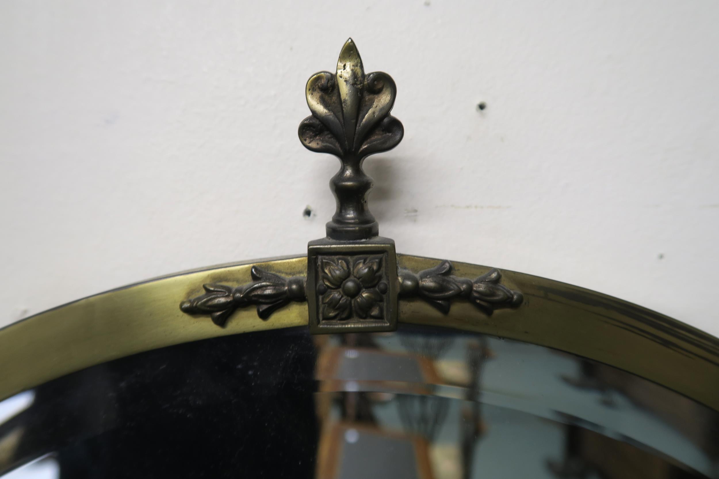 A 20th century carved oak barometer/thermometer and brass framed circular wall mirror (2) - Image 7 of 8