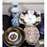 A Solian ware pottery dessert set, Royal Winton chintz dish, a pair of Delft vases etc Condition