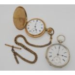 A silver pocket watch together with a gold plated example Condition Report:Not available for this