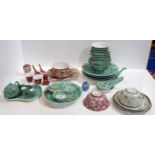 A Chinese part dinner and tea service, each piece on a turquoise ground enamel decorated with