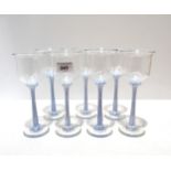 Lindean Mill Glass - Annica Sandström and David Kaplan, seven wine glasses with white and blue pin