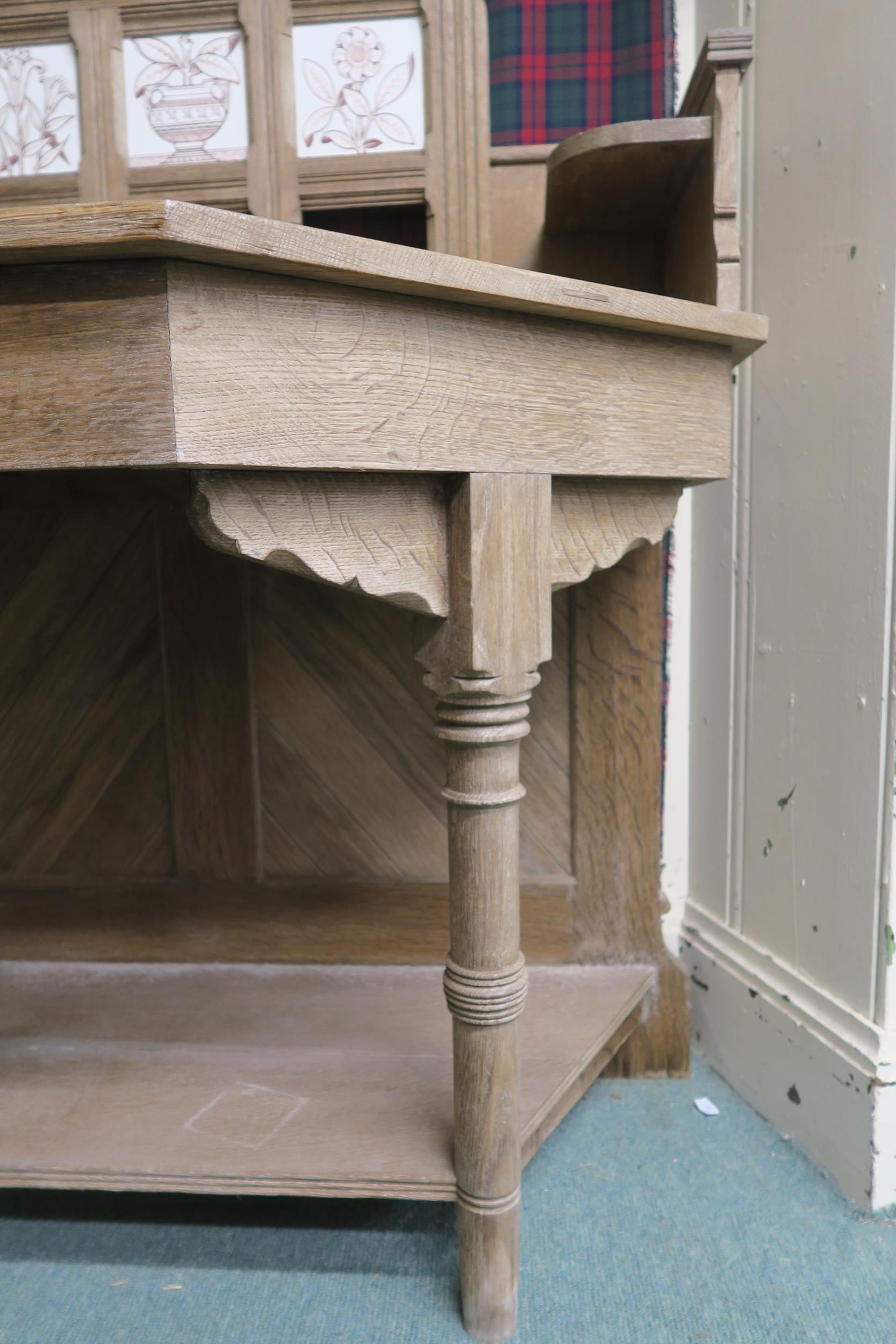 A Victorian pine tile backed washstand with turned uprights, 125cm high x 105cm wide x 61cm deep - Image 4 of 7