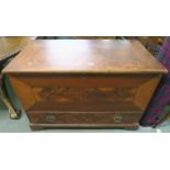 A Victorian burr walnut and mahogany veneered blanket chest with hinged top concealing main