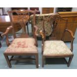 A 19th century elm open armchair with shield back splat and another 19th century mahogany