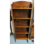 A late Victorian mahogany and satinwood inlaid five tier open bookcase, 116cm high x 41cm wide x
