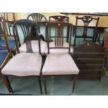 A pair of Victorian mahogany and satinwood inlaid dining chair, another pair of mahogany dining