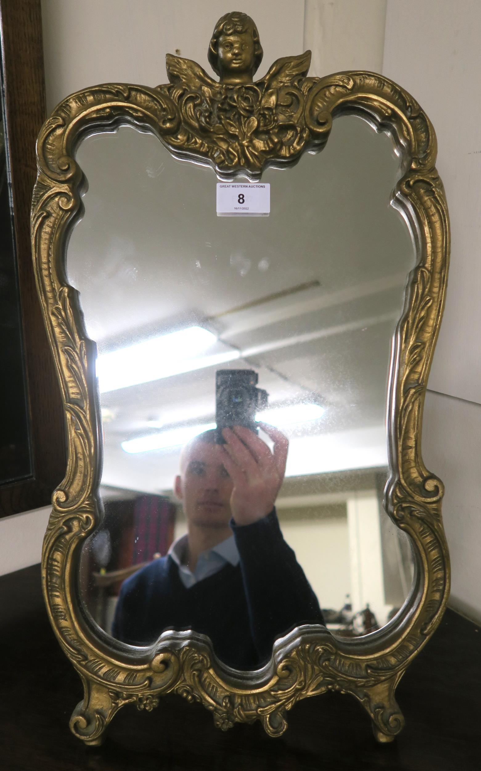 A 20th century oak spinning chair, a 20th century rococo style mirror and an oak framed wall - Image 2 of 8