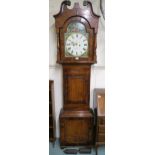 A 19th century oak cased Couldwell Deep-Coull grandfather clock with painted face depicting