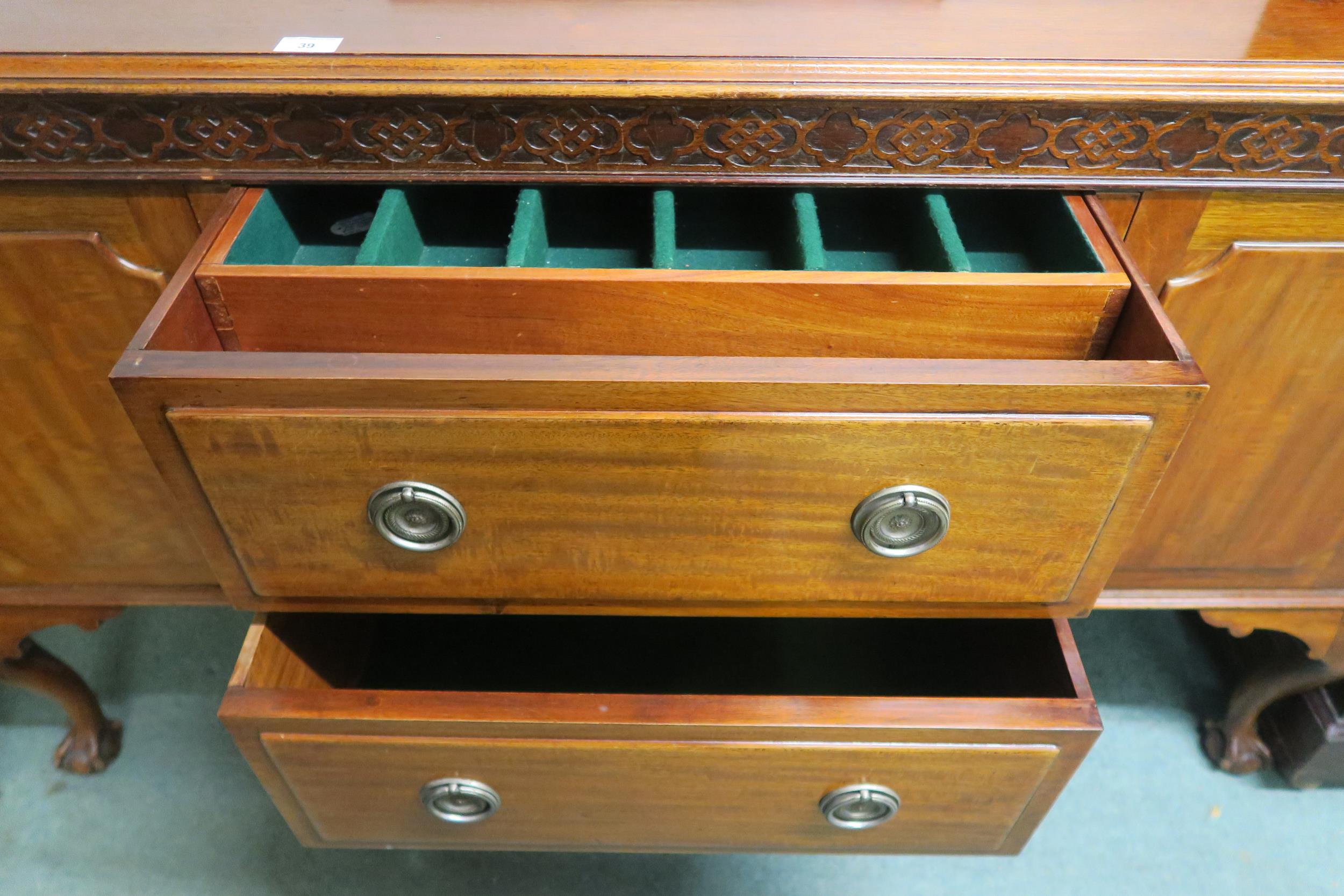 An early 20th century mahogany sideboard with two central drawers flanked by cabinet doors on - Image 4 of 7