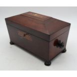 A Victorian marquetry and mother-of-pearl-inlaid sarcophagus-form rosewood tea caddy Condition