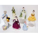 Five Royal Doulton figures and a Coalport figure Condition Report:Available upon request