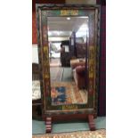 A contemporary Oriental hardwood full length dressing mirror over painted with flowers etc, 193cm