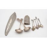 A collection of silver including a pair of George III silver fiddle pattern sauce ladles, by