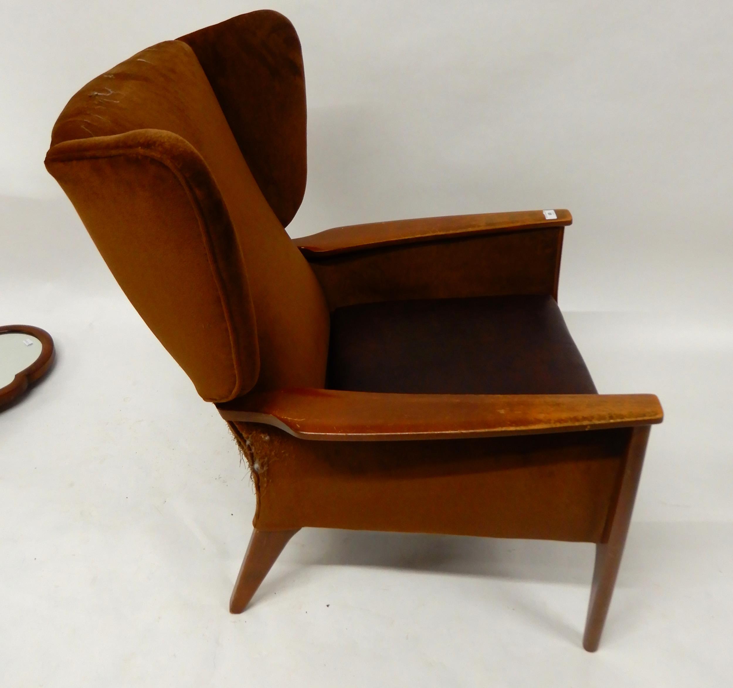 A mid 20th century stained teak framed armchair and a 20th century mahogany cheval mirror (def) ( - Image 8 of 12