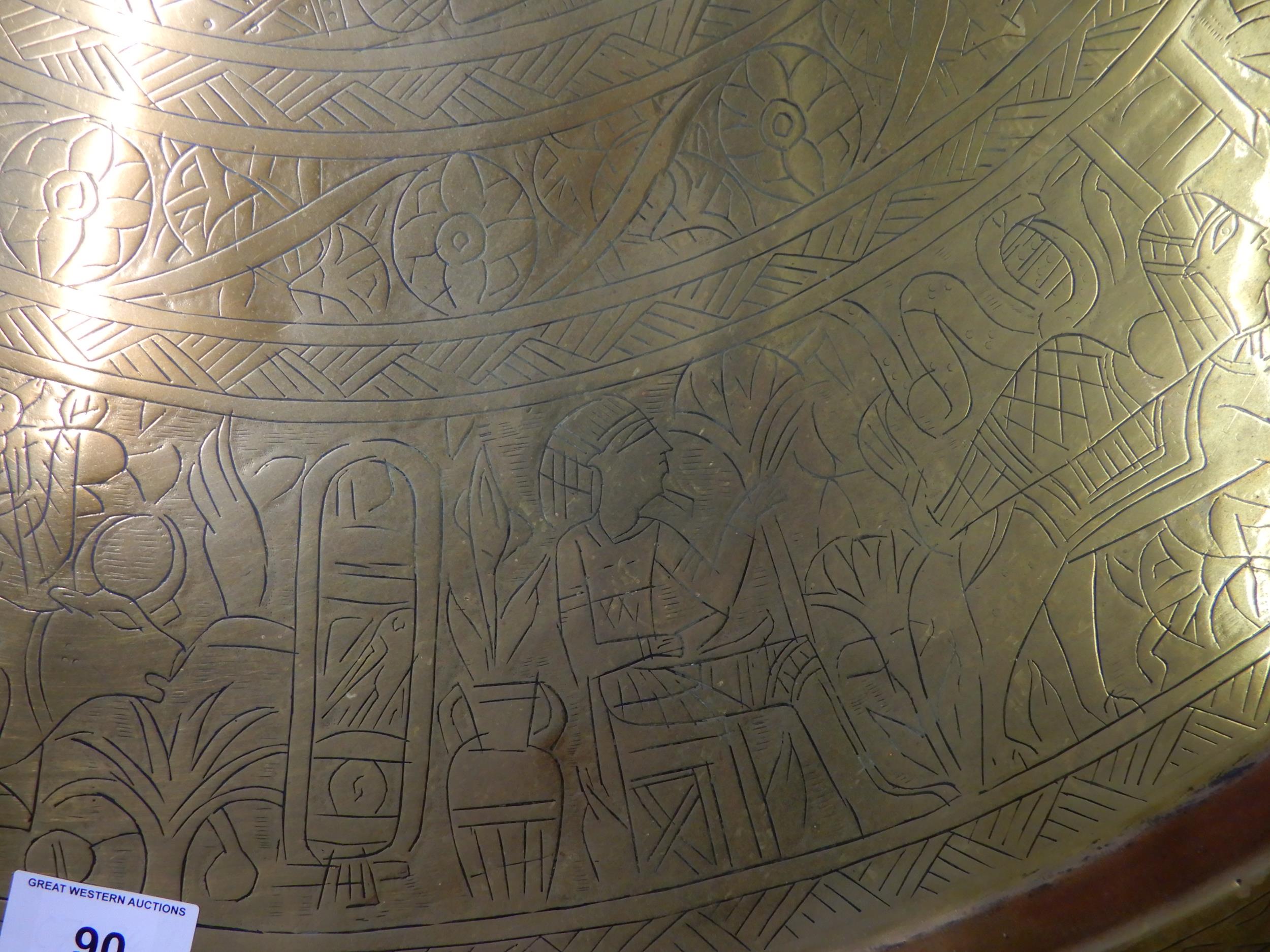 A 20th century circular brass topped Moorish folding table with bone inlaid folding base, 58cm - Image 5 of 6