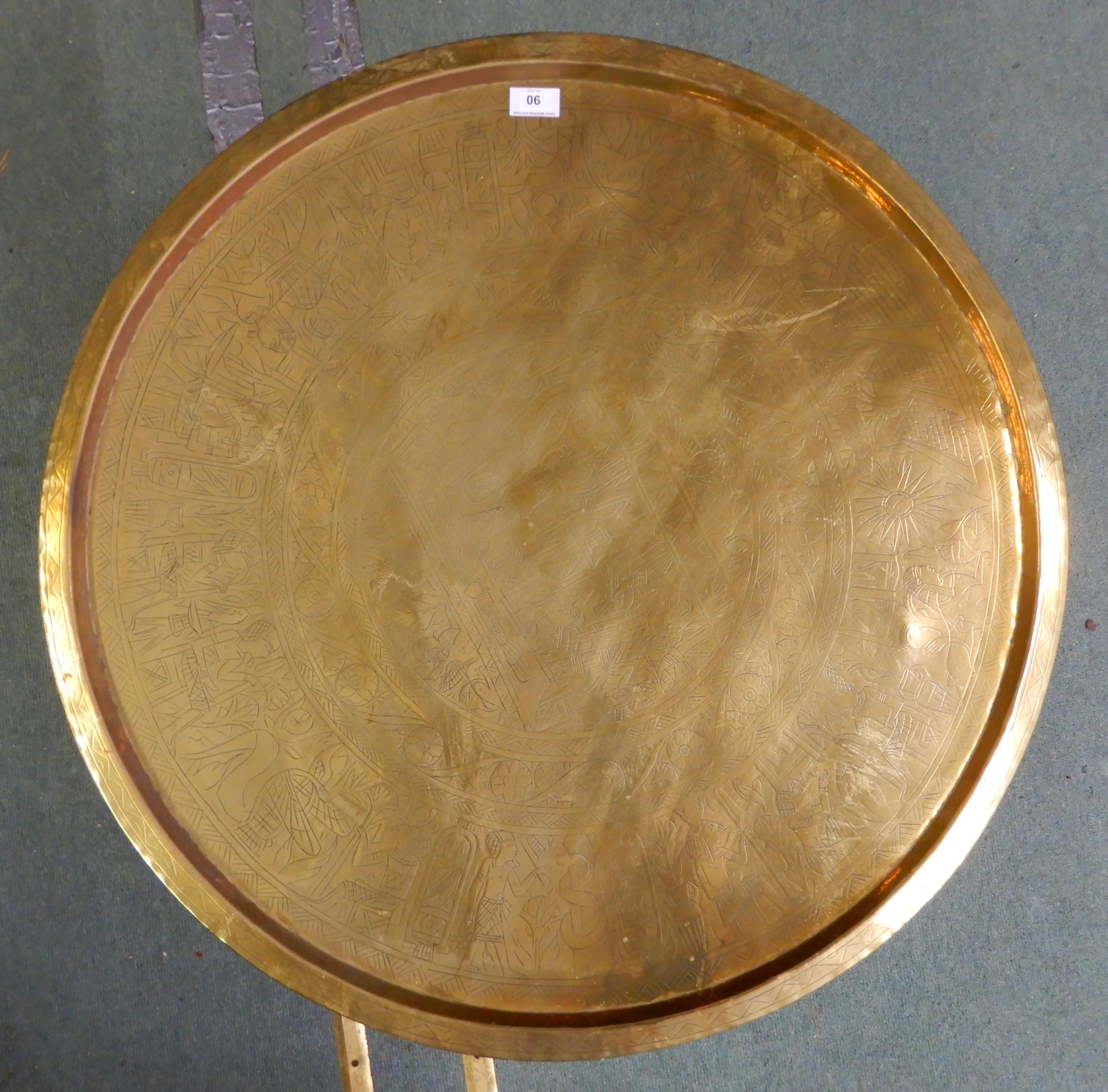 A 20th century circular brass topped Moorish folding table with bone inlaid folding base, 58cm - Image 2 of 6