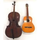 A two piece back cello 74cm together with a Jules Esteve guitar made in Valencia Condition Report: