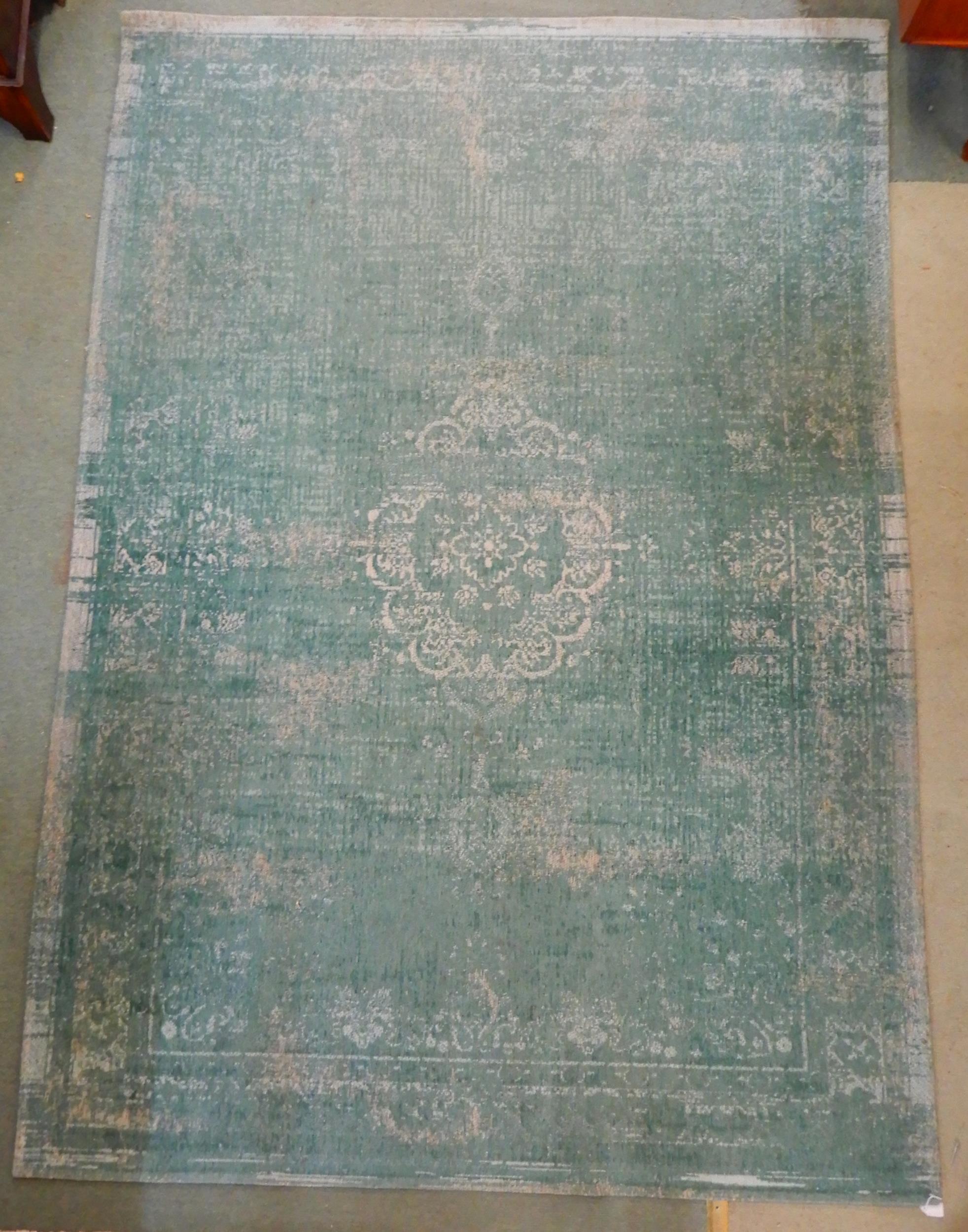A modern aqua ground Belgian Louis de Poortere rug with distressed Kashan design, 240cm long x 170cm