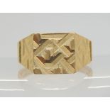 A retro diamond cut signet ring, hallmarked London 1977, size W1/2, weight 7.4gms Condition Report: