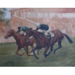 CHARLES F NOBLE Race day, signed, oil on canvas, dated, (19)25, 40 x 50cm Condition Report:Available