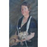 ENGLISH SCHOOL Portrait of a lady with dog, signed, oil on canvas, 91 x 55cm Condition Report: