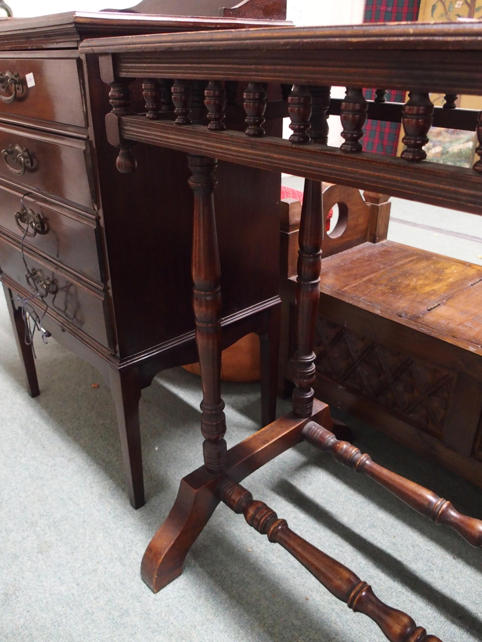 A Victorian mahogany hall table with turned supports with baluster stretchers, 74cm high x 90cm wide - Image 4 of 6