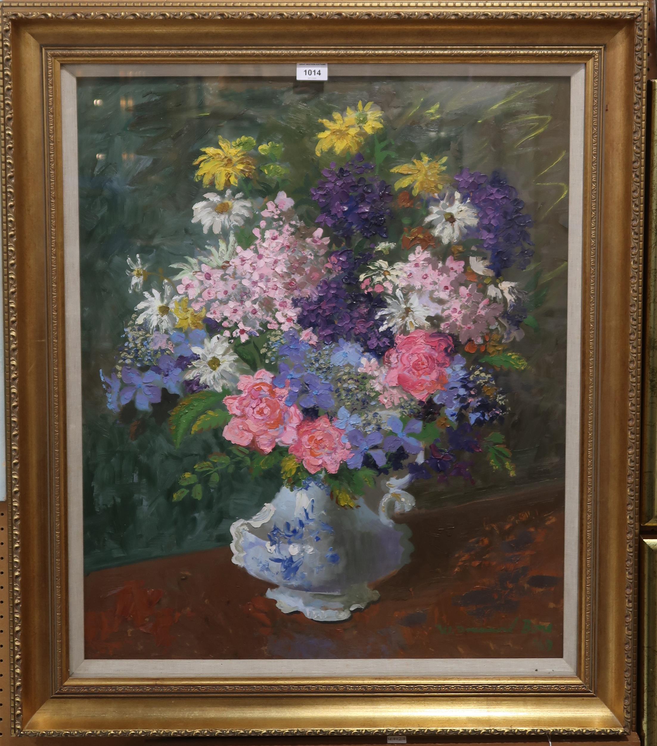 WILLIAM DRUMMOND BONE (SCOTTISH 1907-1979) STILL LIFE OF SUMMER FLOWERS IN VASE Oil on board, signed - Image 2 of 3