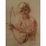 LENA L DUNCAN ALEXANDER (SCOTTISH 1899-1983) BOY WITH BOW AND ARROW  Pastel, signed lower right,