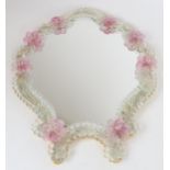 An Italian Murano framed mirror with applied pink glass flower detail Condition Report:Available