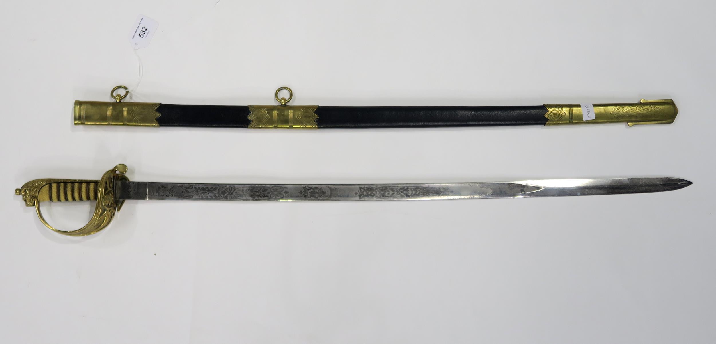 A reproduction Royal Navy officer's 1827 pattern dress sword, the blade measuring approx. 79.5cm - Image 3 of 3