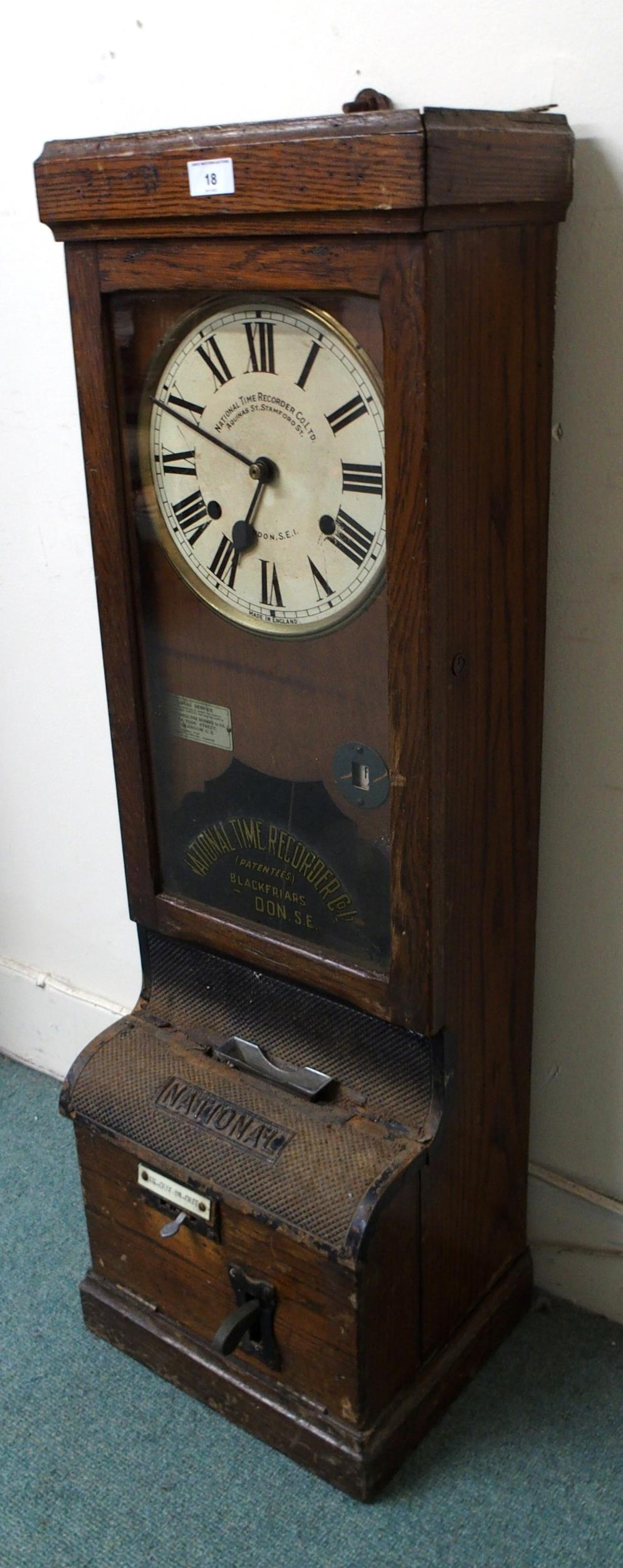 An early 20th century oak cased "National Time Recorder Co Ltd" clocking machine, 106cm high x - Image 6 of 6