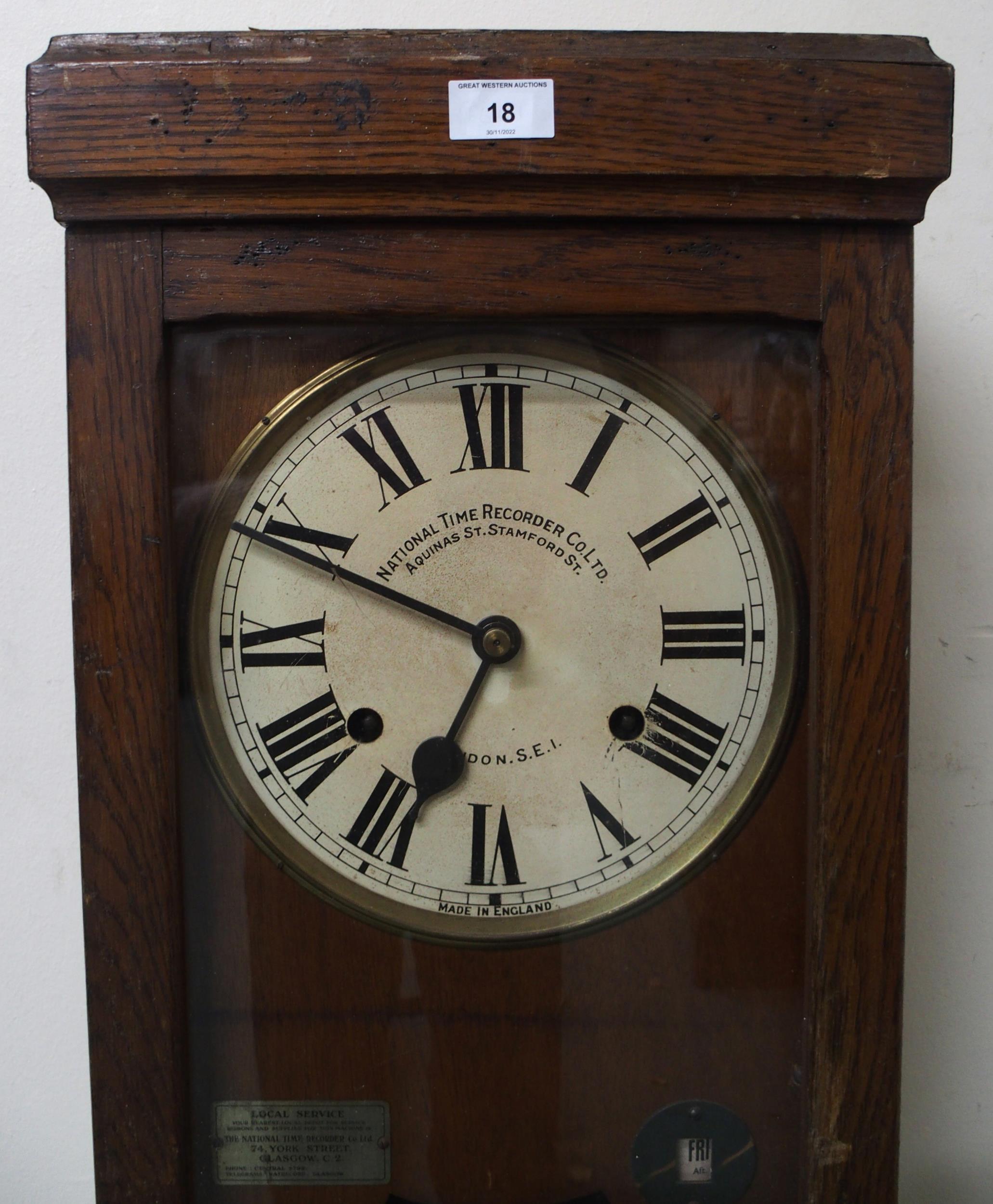 An early 20th century oak cased "National Time Recorder Co Ltd" clocking machine, 106cm high x - Image 2 of 6