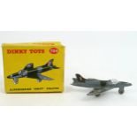A Dinky Toys 734 Supermarine Swift Fighter jet plane produced 1955 – 1962, gray and olive camouflage